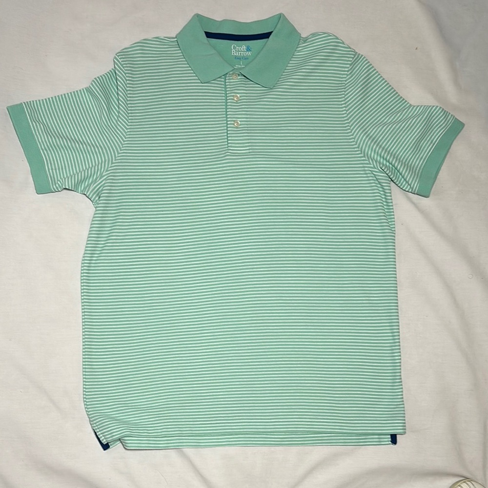 Croft & Borrow Polo Shirt with Sea Foam Green and  White Striped